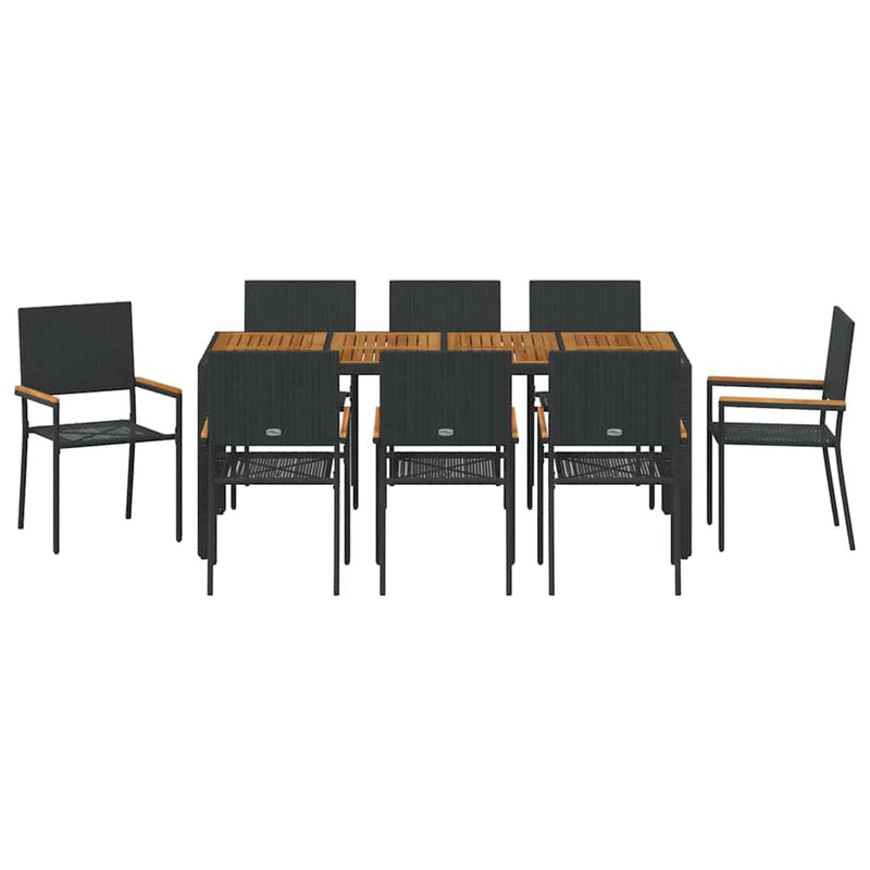 vidaXL Kert étkező szett 9 pcs Fekete és Barna 190 x 90 x 75 cm