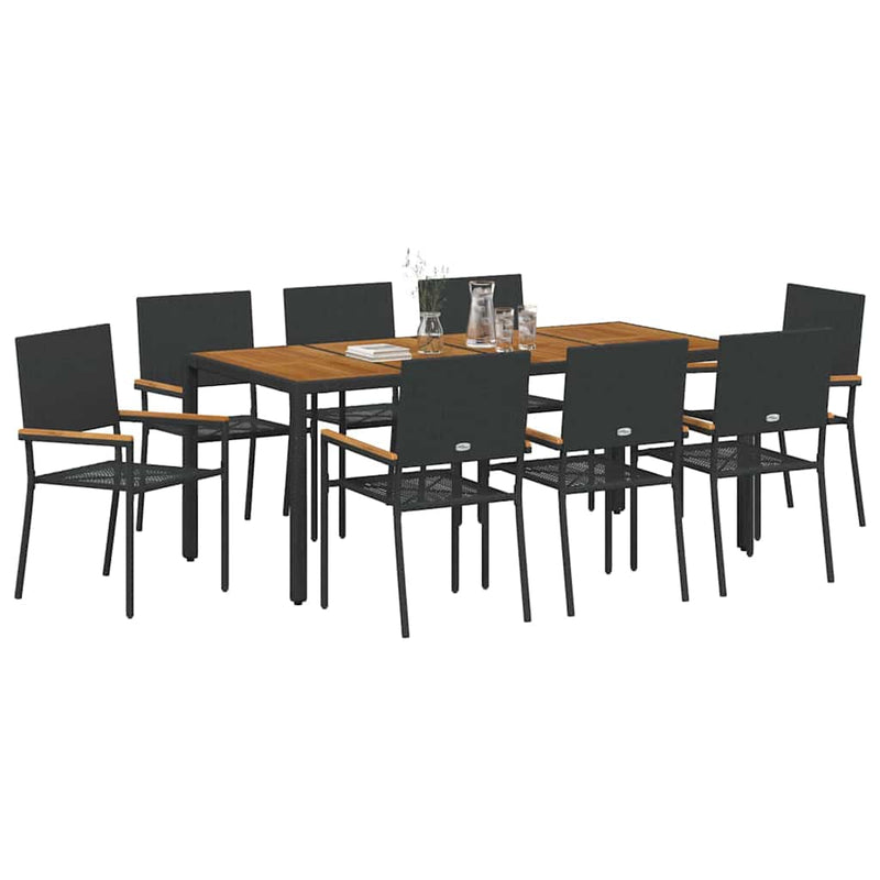 vidaXL Kert étkező szett 9 pcs Fekete és Barna 190 x 90 x 75 cm