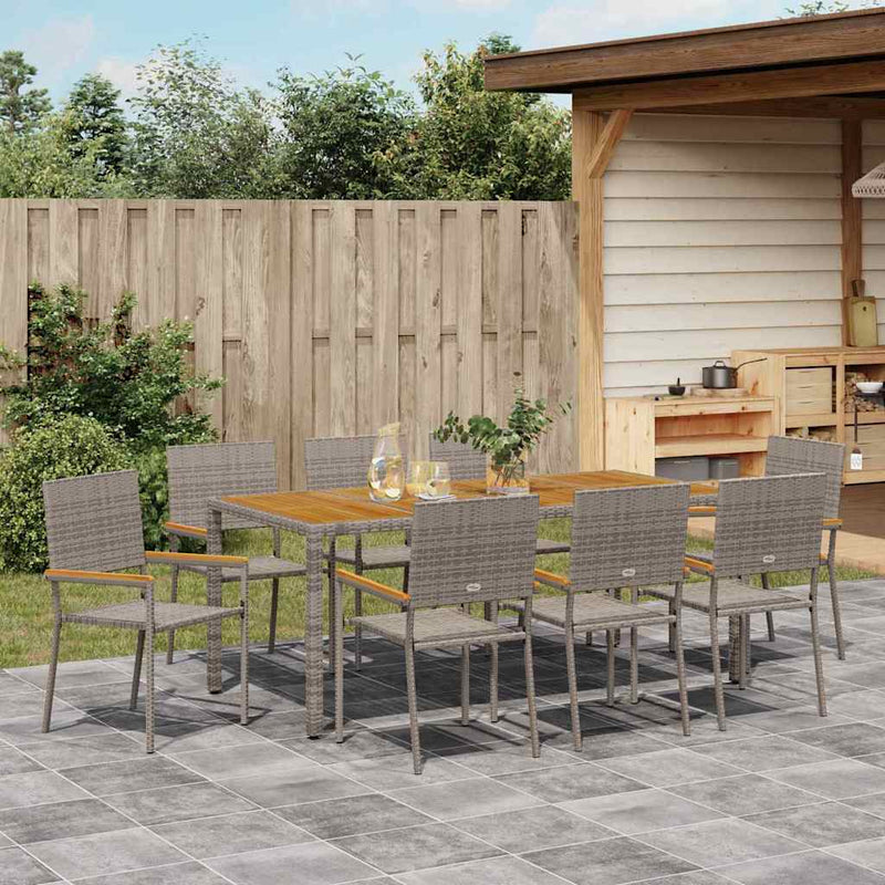 vidaXL Kert étkező szett 9 pcs Szürke 190 x 90 x 75 cm polirattan