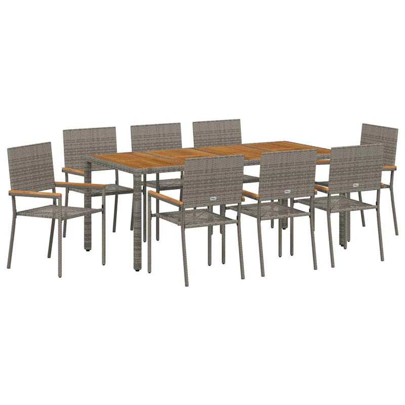 vidaXL Kert étkező szett 9 pcs Szürke 190 x 90 x 75 cm polirattan