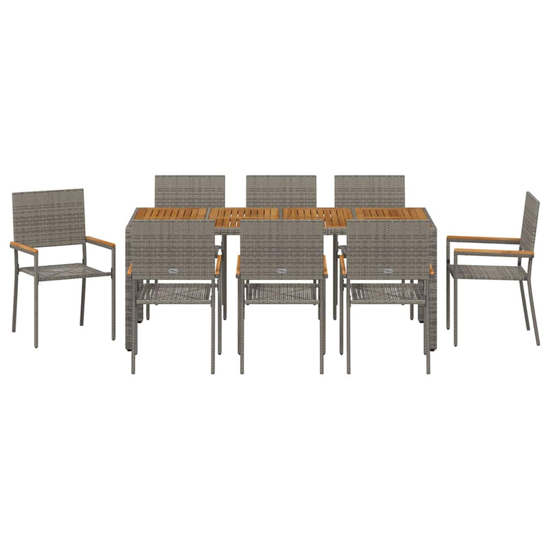 vidaXL Kert étkező szett 9 pcs Szürke 190 x 90 x 75 cm polirattan