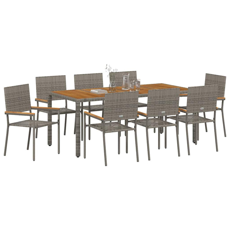 vidaXL Kert étkező szett 9 pcs Szürke 190 x 90 x 75 cm polirattan