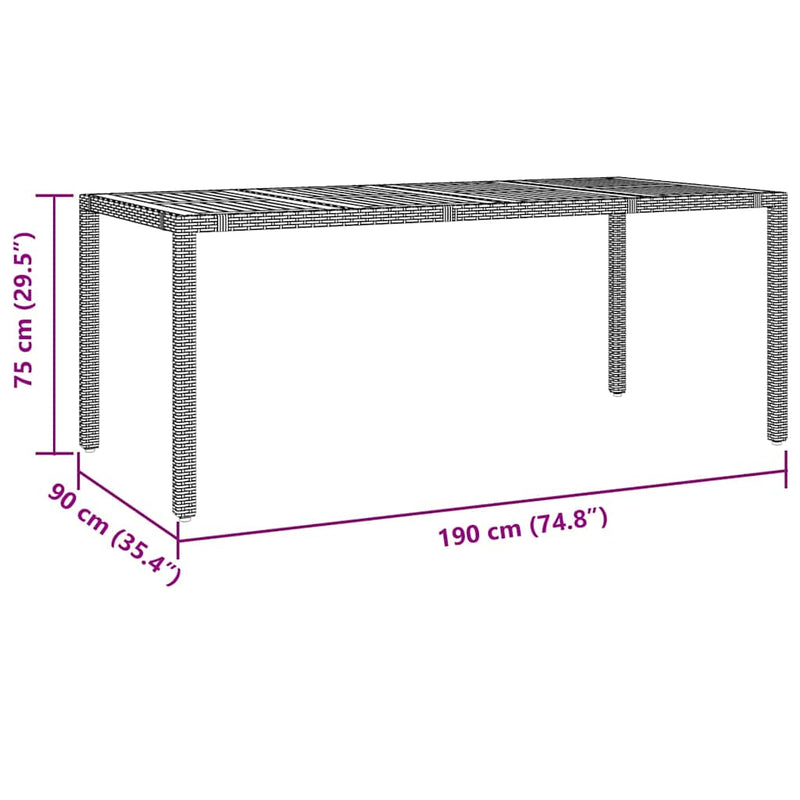 vidaXL Kert étkező szett 9 pcs Szürke 190 x 90 x 75 cm polirattan