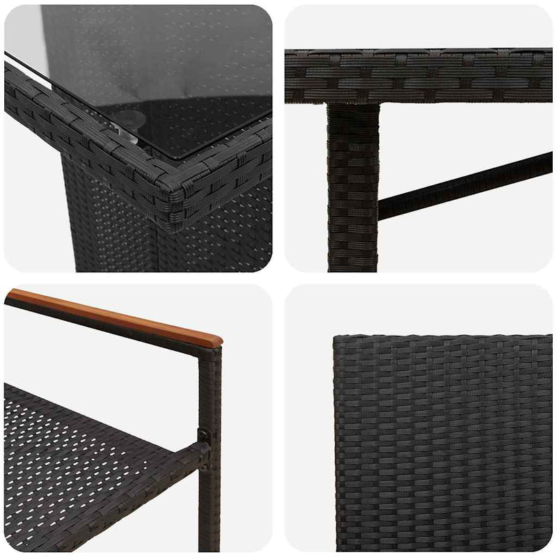 vidaXL Kert étkező szett 7 pcs Fekete 190 x 80 x 75 cm polirattan