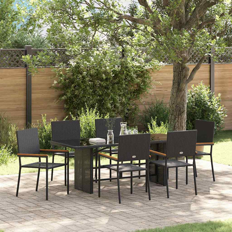 vidaXL Kert étkező szett 7 pcs Fekete 190 x 80 x 75 cm polirattan