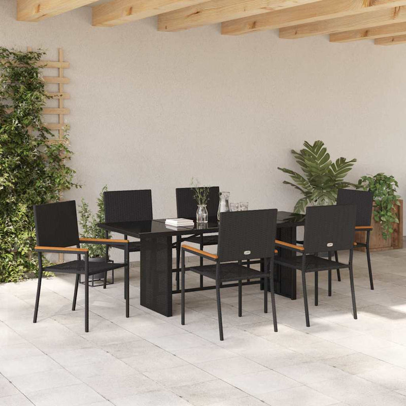 vidaXL Kert étkező szett 7 pcs Fekete 190 x 80 x 75 cm polirattan