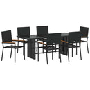 vidaXL Kert étkező szett 7 pcs Fekete 190 x 80 x 75 cm polirattan