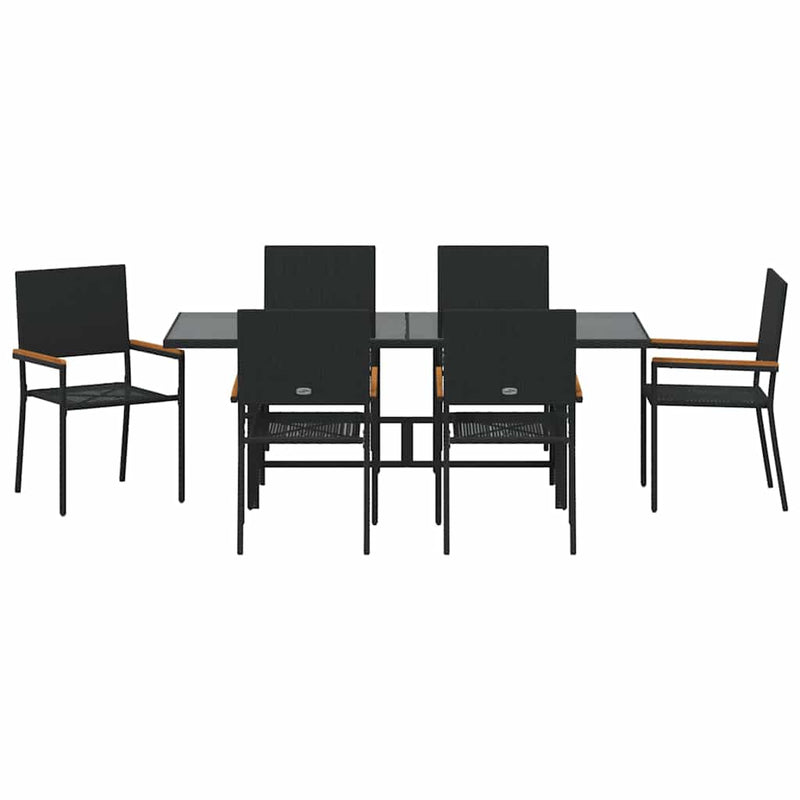 vidaXL Kert étkező szett 7 pcs Fekete 190 x 80 x 75 cm polirattan