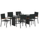 vidaXL Kert étkező szett 7 pcs Fekete 190 x 80 x 75 cm polirattan