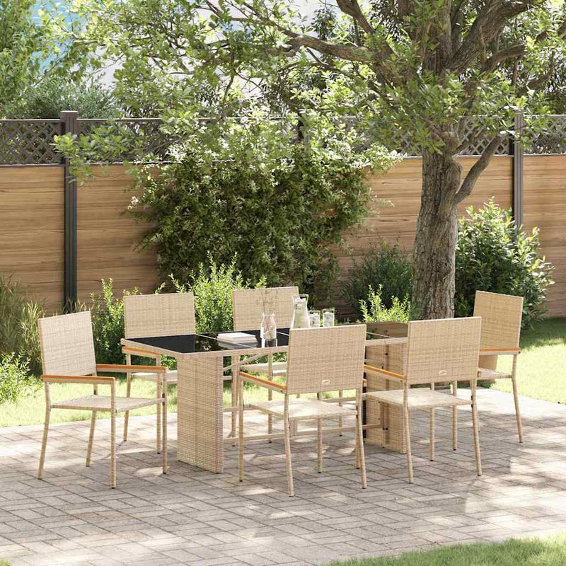 vidaXL Kert étkező szett 7 pcs Bézs 190 x 80 x 75 cm polirattan