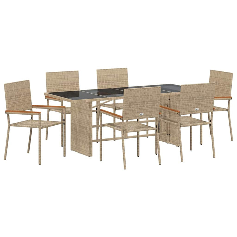 vidaXL Kert étkező szett 7 pcs Bézs 190 x 80 x 75 cm polirattan