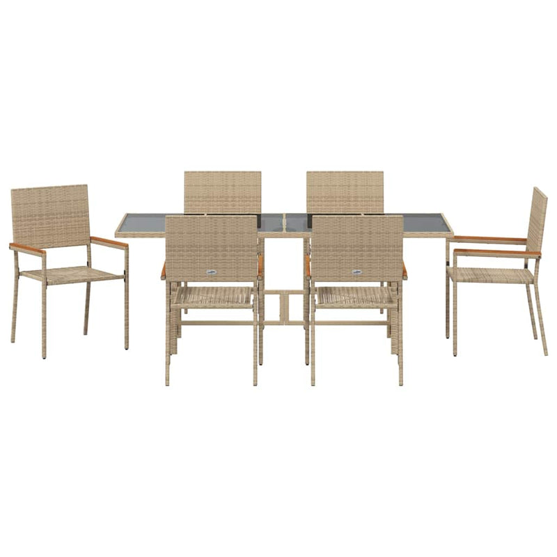 vidaXL Kert étkező szett 7 pcs Bézs 190 x 80 x 75 cm polirattan