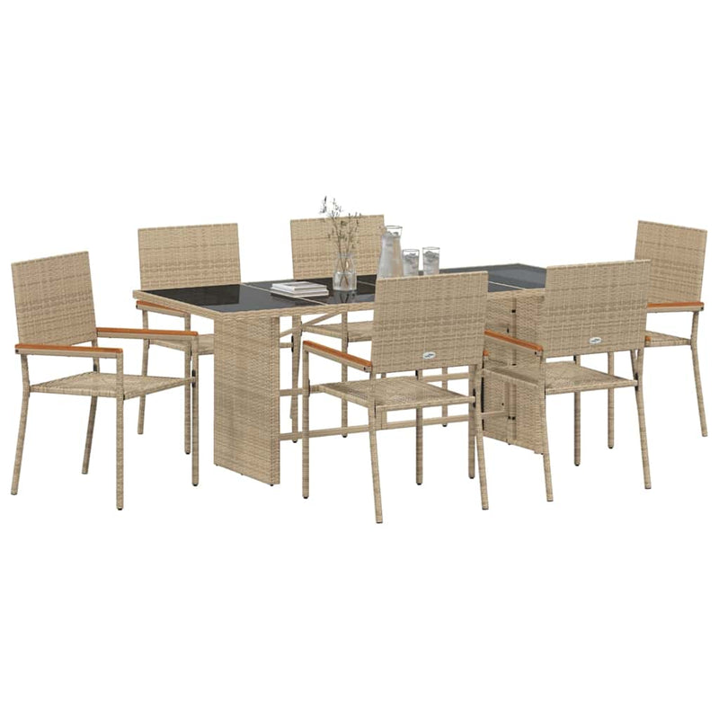 vidaXL Kert étkező szett 7 pcs Bézs 190 x 80 x 75 cm polirattan