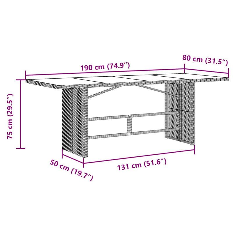 vidaXL Kert étkező szett 7 pcs Bézs 190 x 80 x 75 cm polirattan