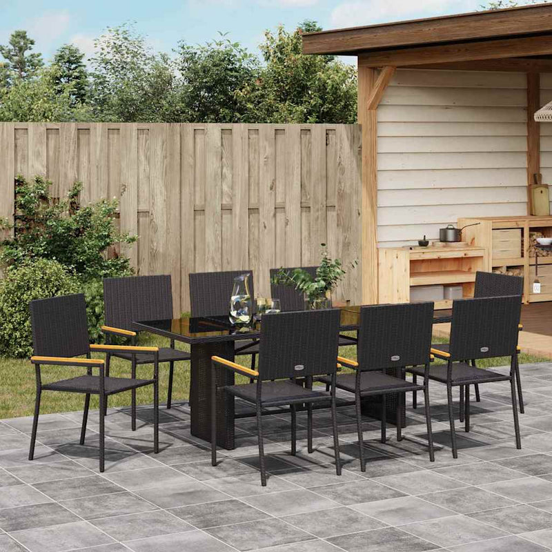vidaXL Kert étkező szett 9 pcs Fekete 190 x 80 x 75 cm polirattan