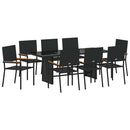 vidaXL Kert étkező szett 9 pcs Fekete 190 x 80 x 75 cm polirattan