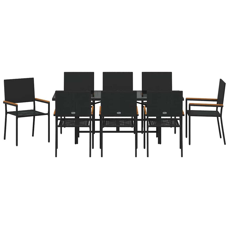 vidaXL Kert étkező szett 9 pcs Fekete 190 x 80 x 75 cm polirattan