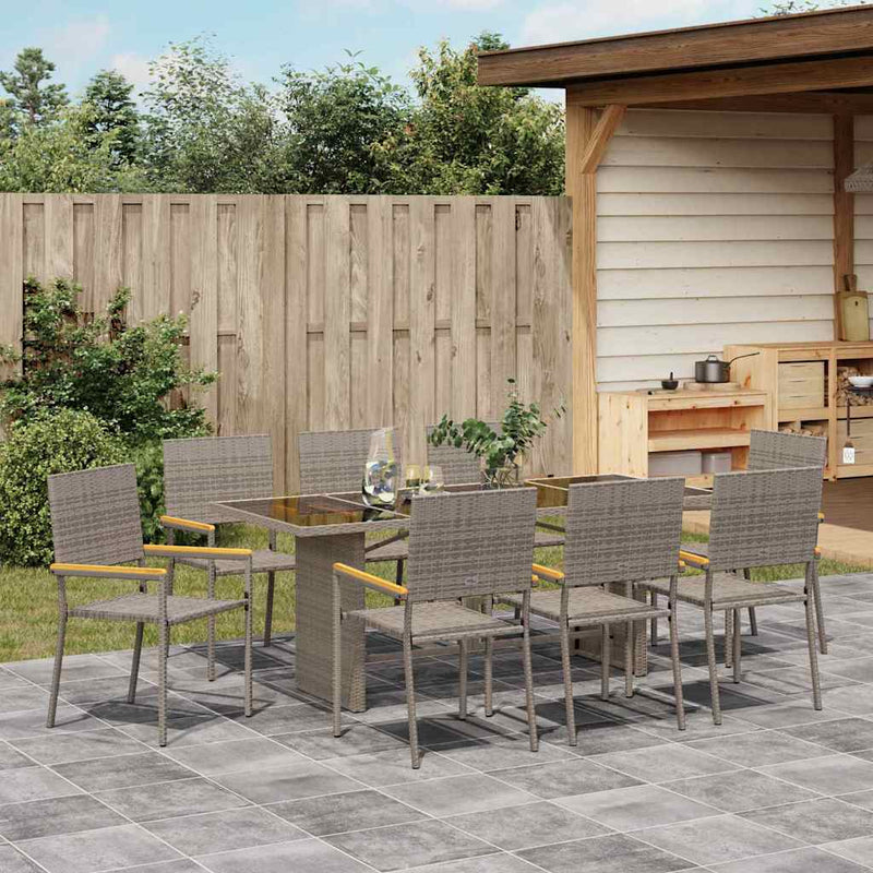 vidaXL Kert étkező szett 9 pcs Szürke 190 x 80 x 75 cm polirattan