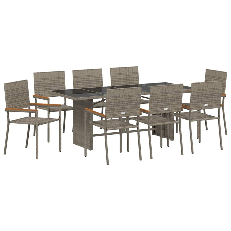 vidaXL Kert étkező szett 9 pcs Szürke 190 x 80 x 75 cm polirattan