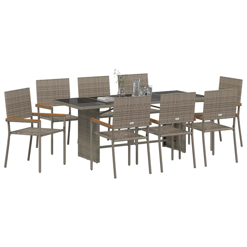 vidaXL Kert étkező szett 9 pcs Szürke 190 x 80 x 75 cm polirattan