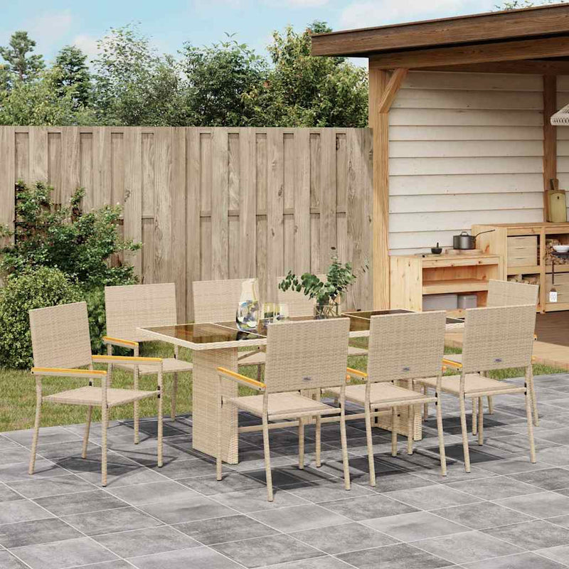 vidaXL Kert étkező szett 9 pcs Bézs 190 x 80 x 75 cm polirattan
