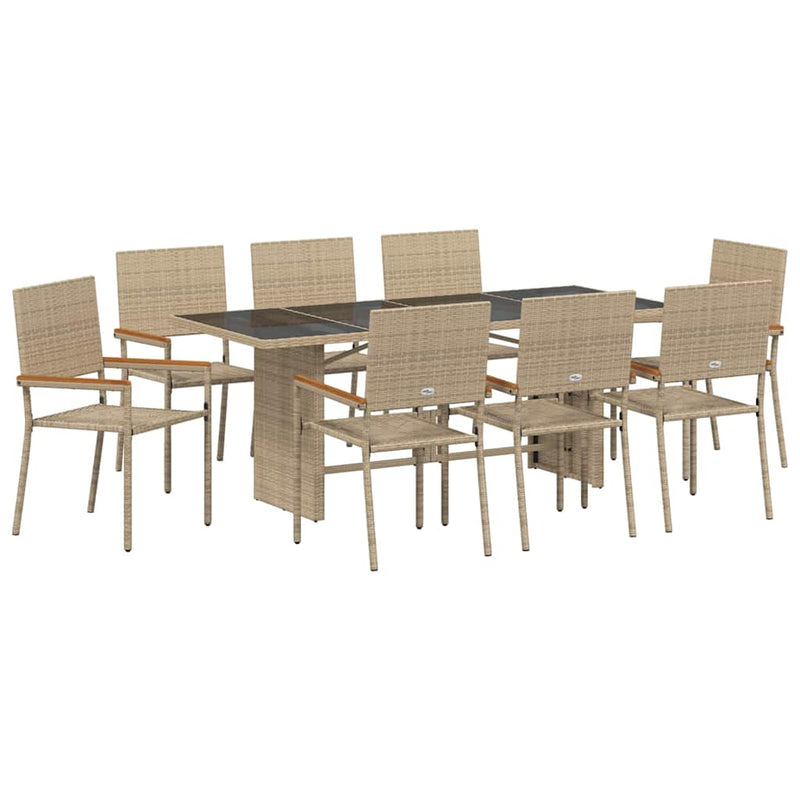 vidaXL Kert étkező szett 9 pcs Bézs 190 x 80 x 75 cm polirattan
