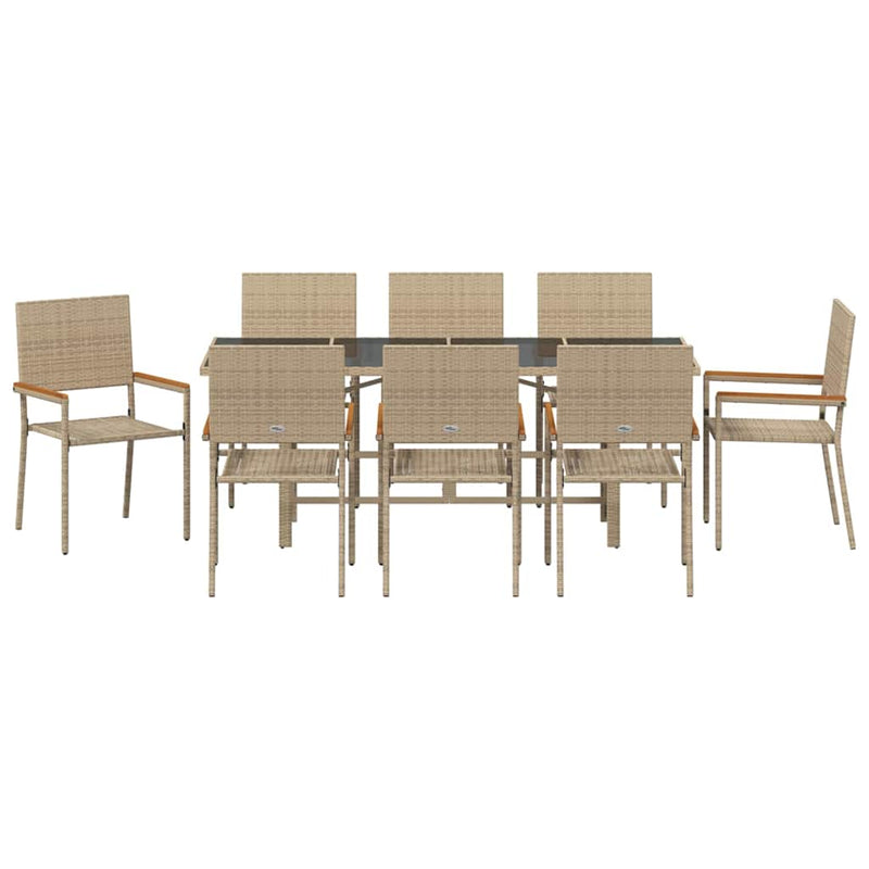 vidaXL Kert étkező szett 9 pcs Bézs 190 x 80 x 75 cm polirattan