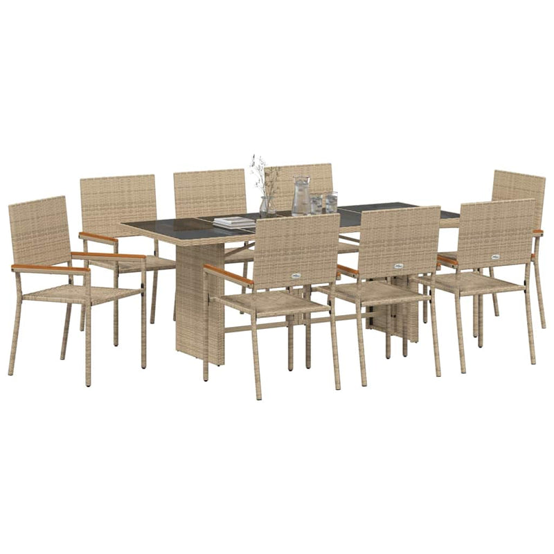 vidaXL Kert étkező szett 9 pcs Bézs 190 x 80 x 75 cm polirattan