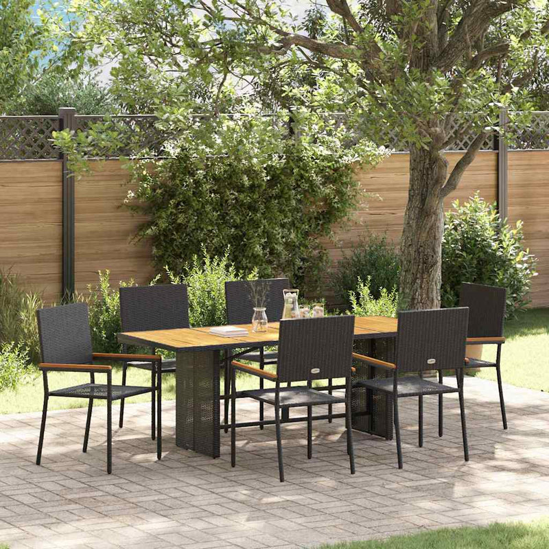 vidaXL Kert étkező szett 7 pcs Fekete és Barna 190 x 80 x 75 cm