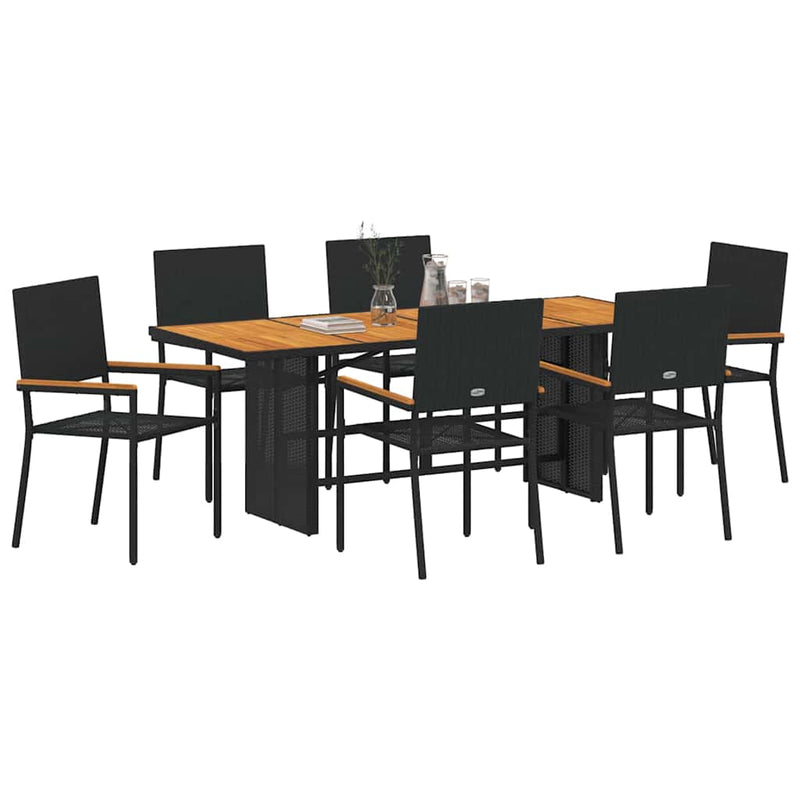 vidaXL Kert étkező szett 7 pcs Fekete és Barna 190 x 80 x 75 cm