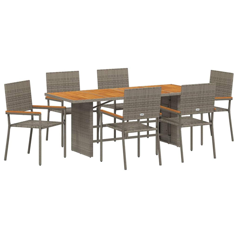 vidaXL Kert étkező szett 7 pcs Szürke 190 x 80 x 75 cm polirattan