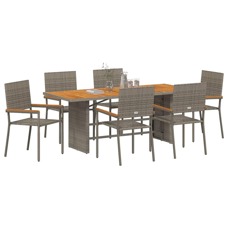 vidaXL Kert étkező szett 7 pcs Szürke 190 x 80 x 75 cm polirattan