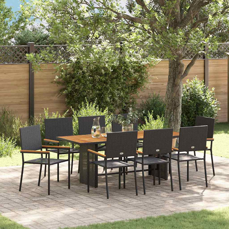 vidaXL Kert étkező szett 9 pcs Fekete és Barna 190 x 80 x 75 cm