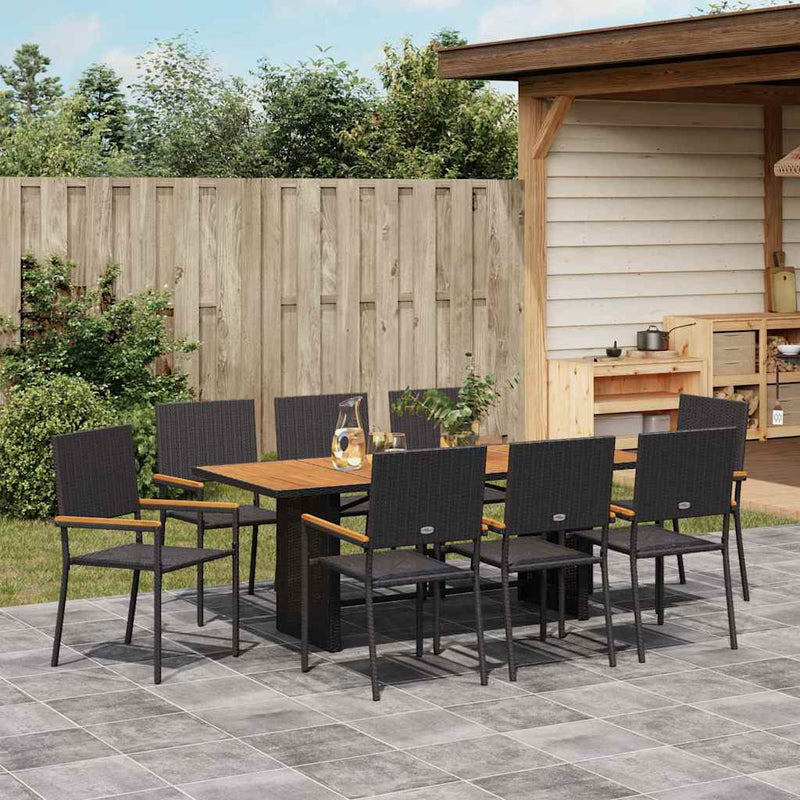 vidaXL Kert étkező szett 9 pcs Fekete és Barna 190 x 80 x 75 cm
