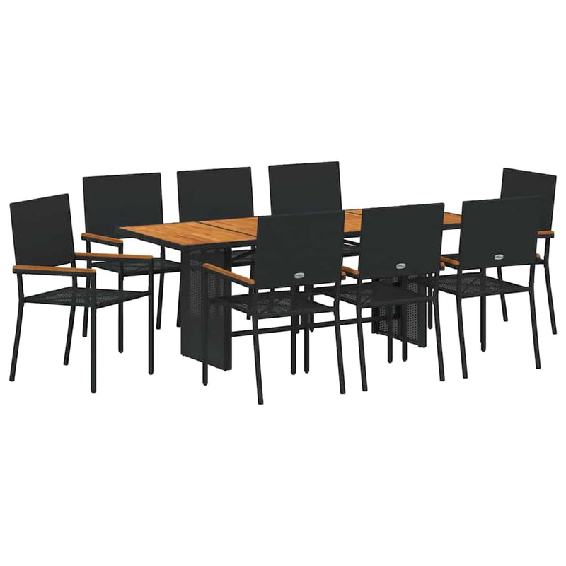 vidaXL Kert étkező szett 9 pcs Fekete és Barna 190 x 80 x 75 cm