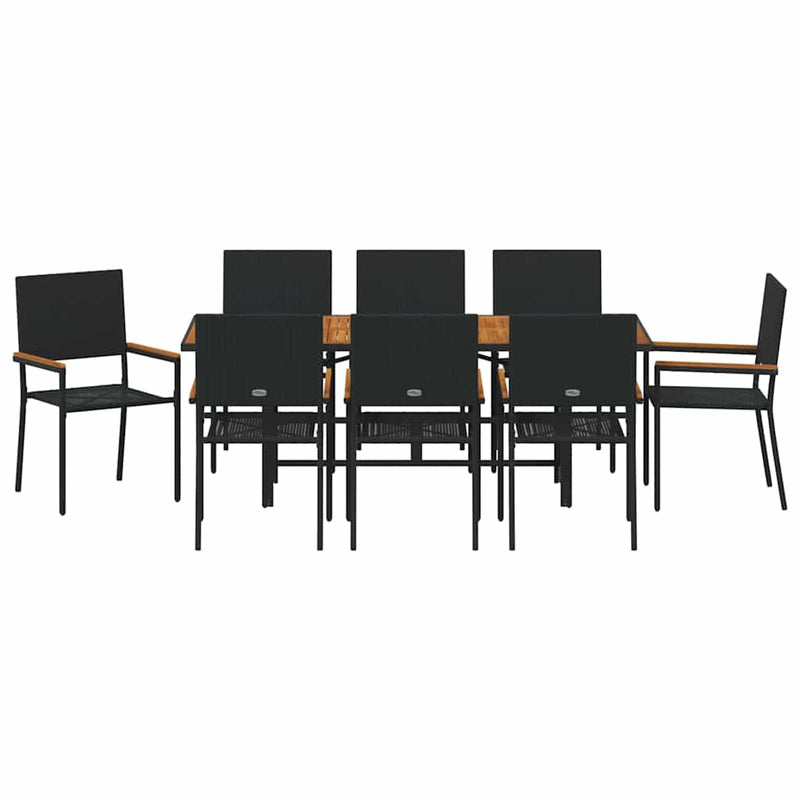 vidaXL Kert étkező szett 9 pcs Fekete és Barna 190 x 80 x 75 cm