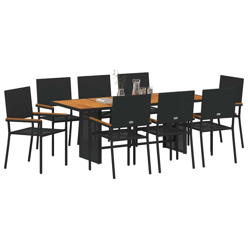 vidaXL Kert étkező szett 9 pcs Fekete és Barna 190 x 80 x 75 cm