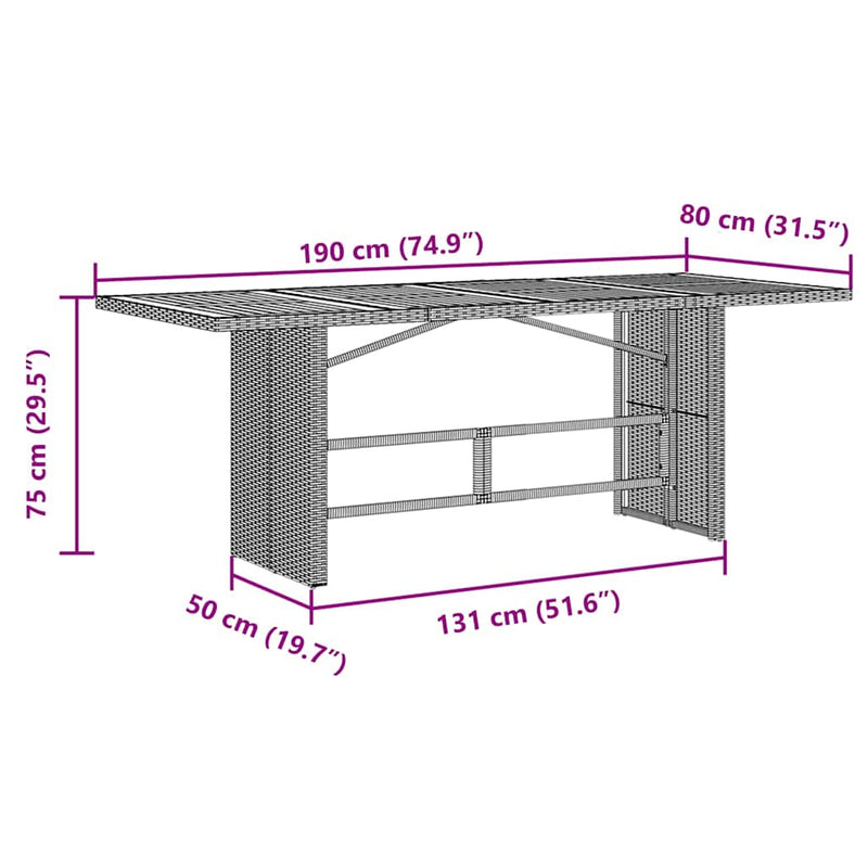 vidaXL Kert étkező szett 9 pcs Fekete és Barna 190 x 80 x 75 cm