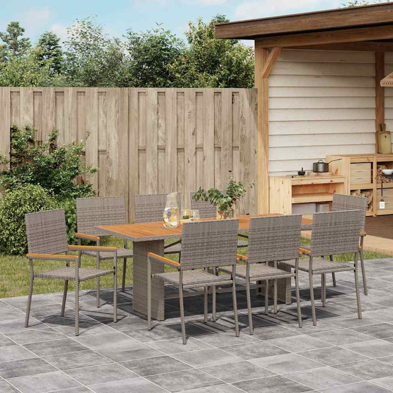 vidaXL Kert étkező szett 9 pcs Szürke 190 x 80 x 75 cm polirattan