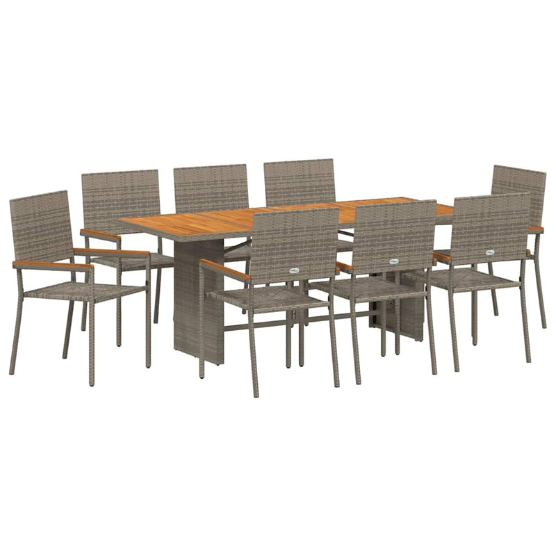 vidaXL Kert étkező szett 9 pcs Szürke 190 x 80 x 75 cm polirattan