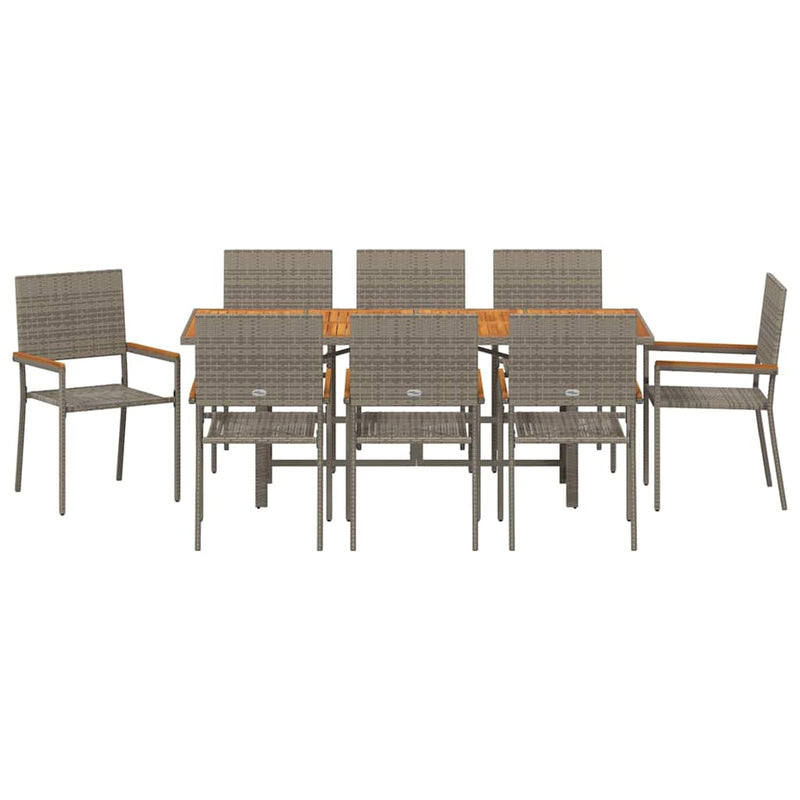 vidaXL Kert étkező szett 9 pcs Szürke 190 x 80 x 75 cm polirattan