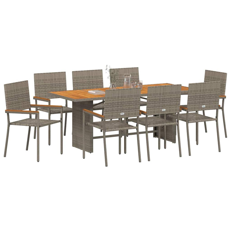vidaXL Kert étkező szett 9 pcs Szürke 190 x 80 x 75 cm polirattan