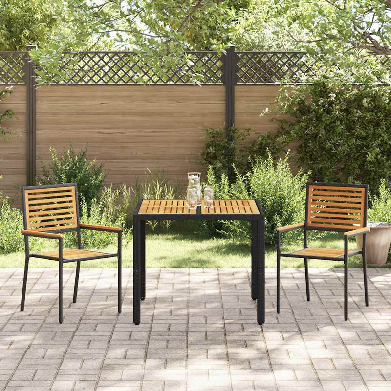 vidaXL Kert étkező szett 3 pcs Fekete 90 x 90 x 75 cm polirattan