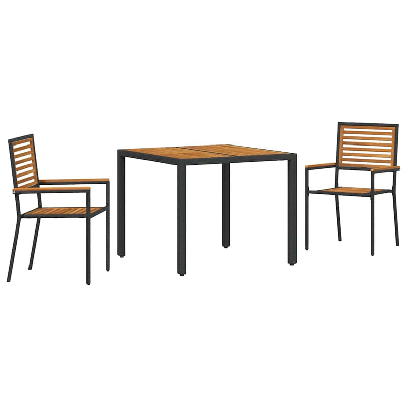 vidaXL Kert étkező szett 3 pcs Fekete 90 x 90 x 75 cm polirattan