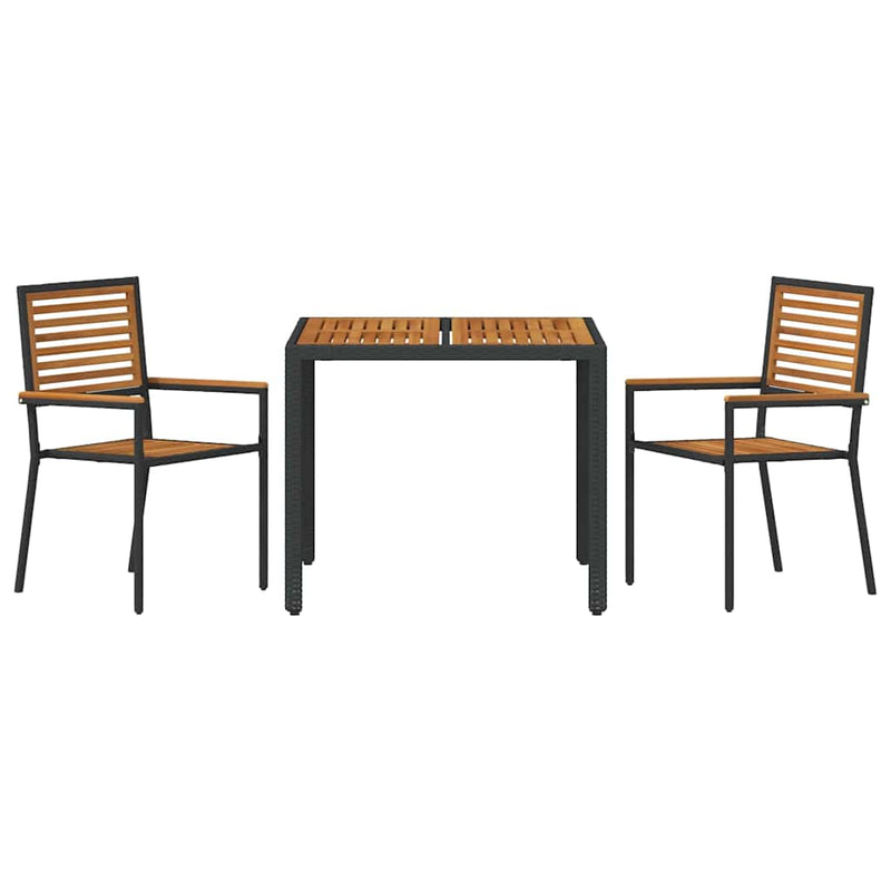 vidaXL Kert étkező szett 3 pcs Fekete 90 x 90 x 75 cm polirattan