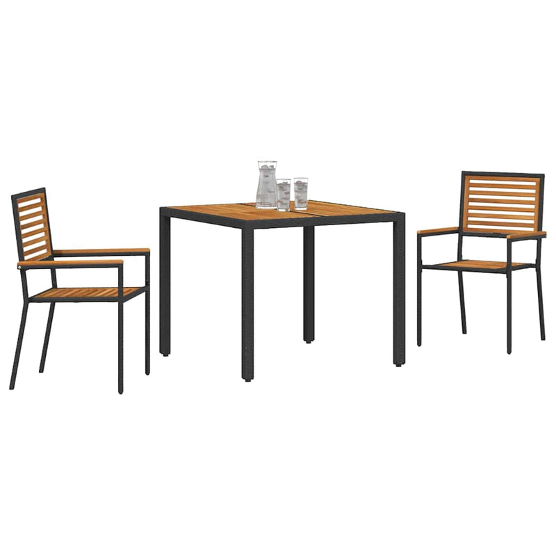 vidaXL Kert étkező szett 3 pcs Fekete 90 x 90 x 75 cm polirattan