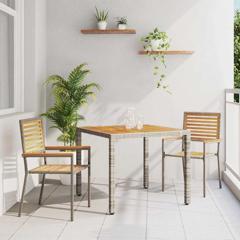 vidaXL Kert étkező szett 3 pcs Szürke 90 x 90 x 75 cm polirattan