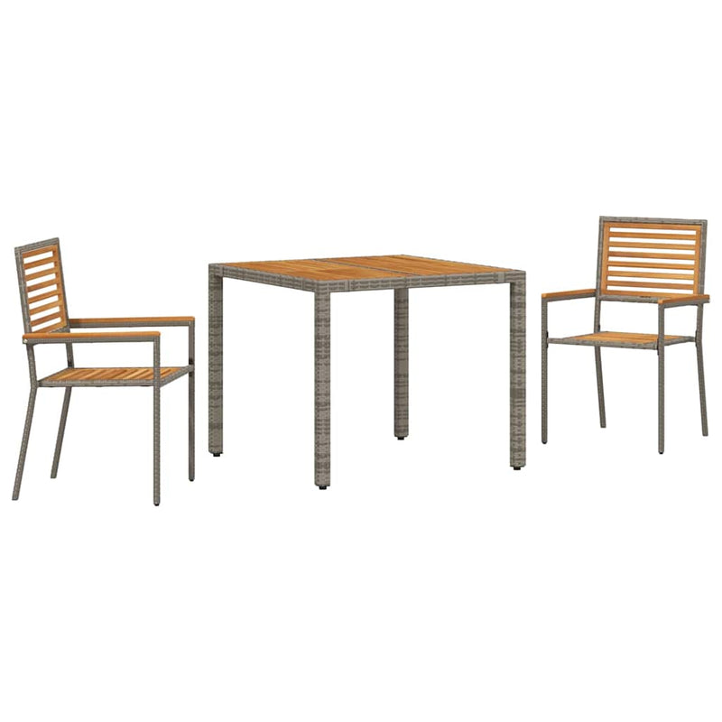 vidaXL Kert étkező szett 3 pcs Szürke 90 x 90 x 75 cm polirattan