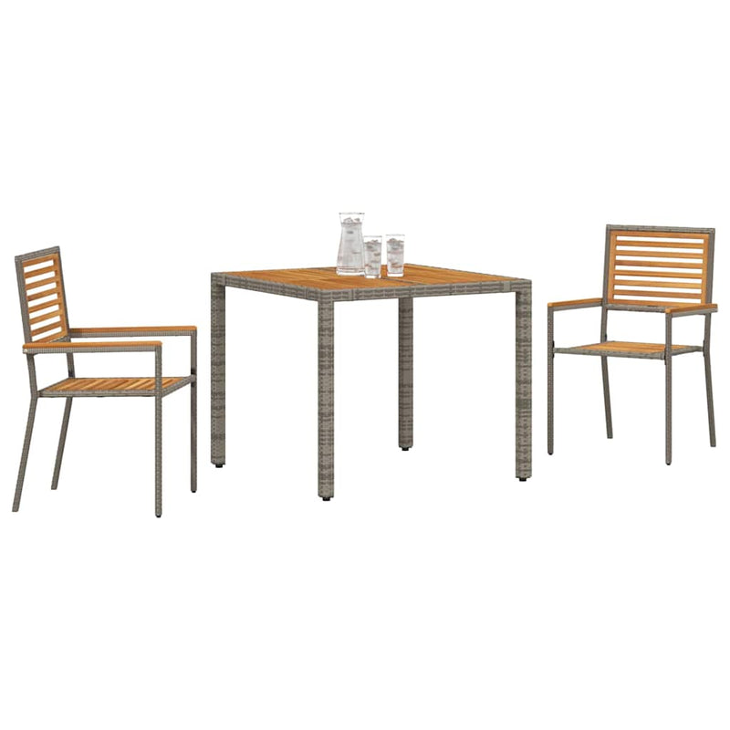 vidaXL Kert étkező szett 3 pcs Szürke 90 x 90 x 75 cm polirattan