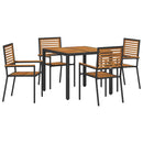 vidaXL Kert étkező szett 5 pcs Fekete és Fa 90 x 90 x 75 cm polirattan